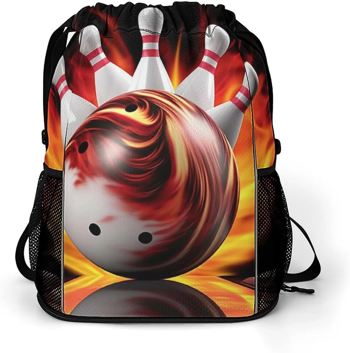 Drawstring Backpack Sports Gym Bag Resistant Sackpack Bowling Ball String Bag for Women Men, 45.5x41.5x36cm