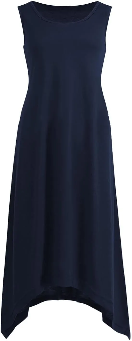 Dresses for Women 2024 Casual Summer Sleeveless Crewneck Sexy Beach Tank Dress Fashion Flowy Swing Sundresses