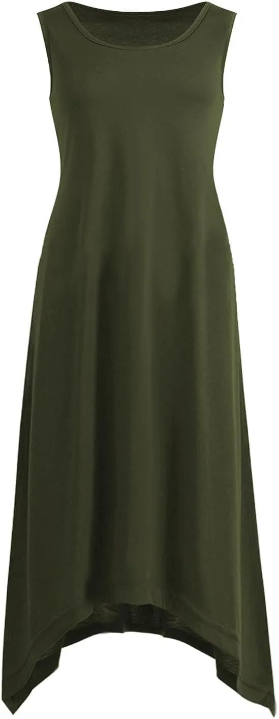 Dresses for Women 2024 Casual Summer Sleeveless Crewneck Sexy Beach Tank Dress Fashion Flowy Swing Sundresses