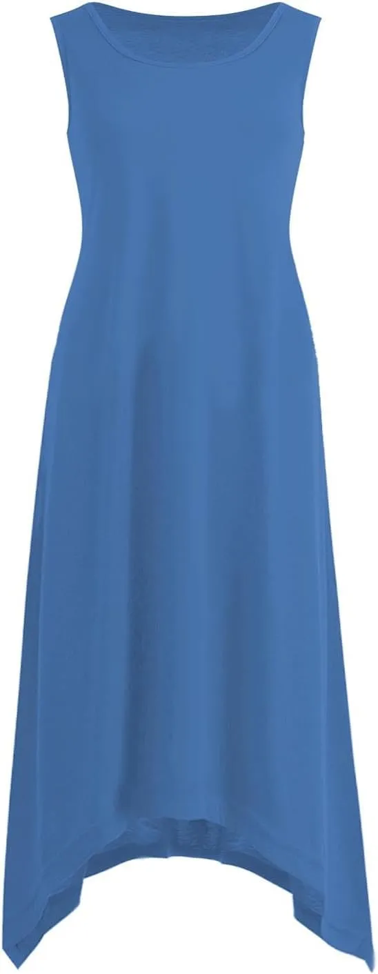 Dresses for Women 2024 Casual Summer Sleeveless Crewneck Sexy Beach Tank Dress Fashion Flowy Swing Sundresses