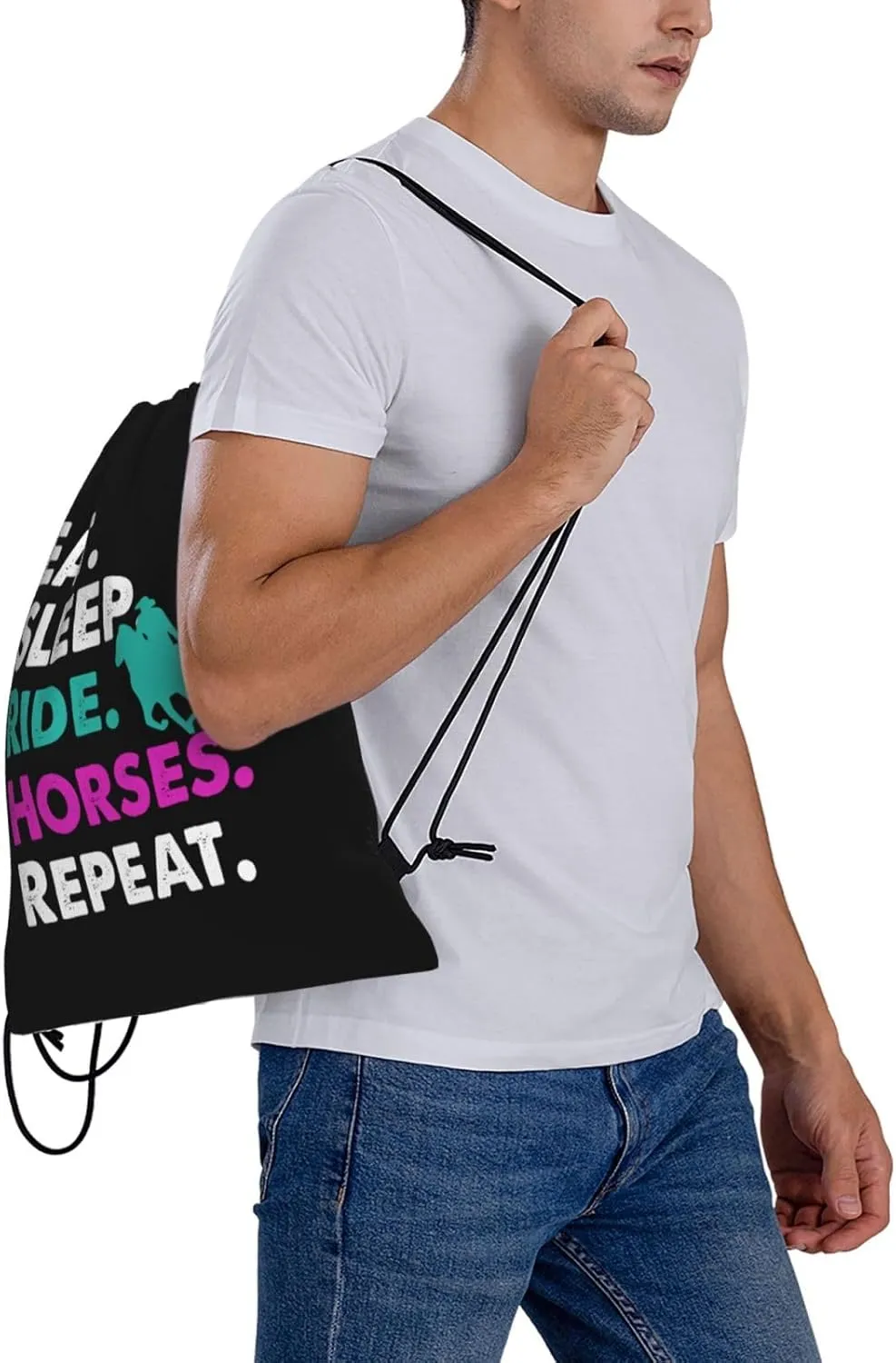 Eat Sleep Ride Horses Cool Repeat Unisex Drawstring Backpack Bag Sport Gym Swim Travel Sackpack