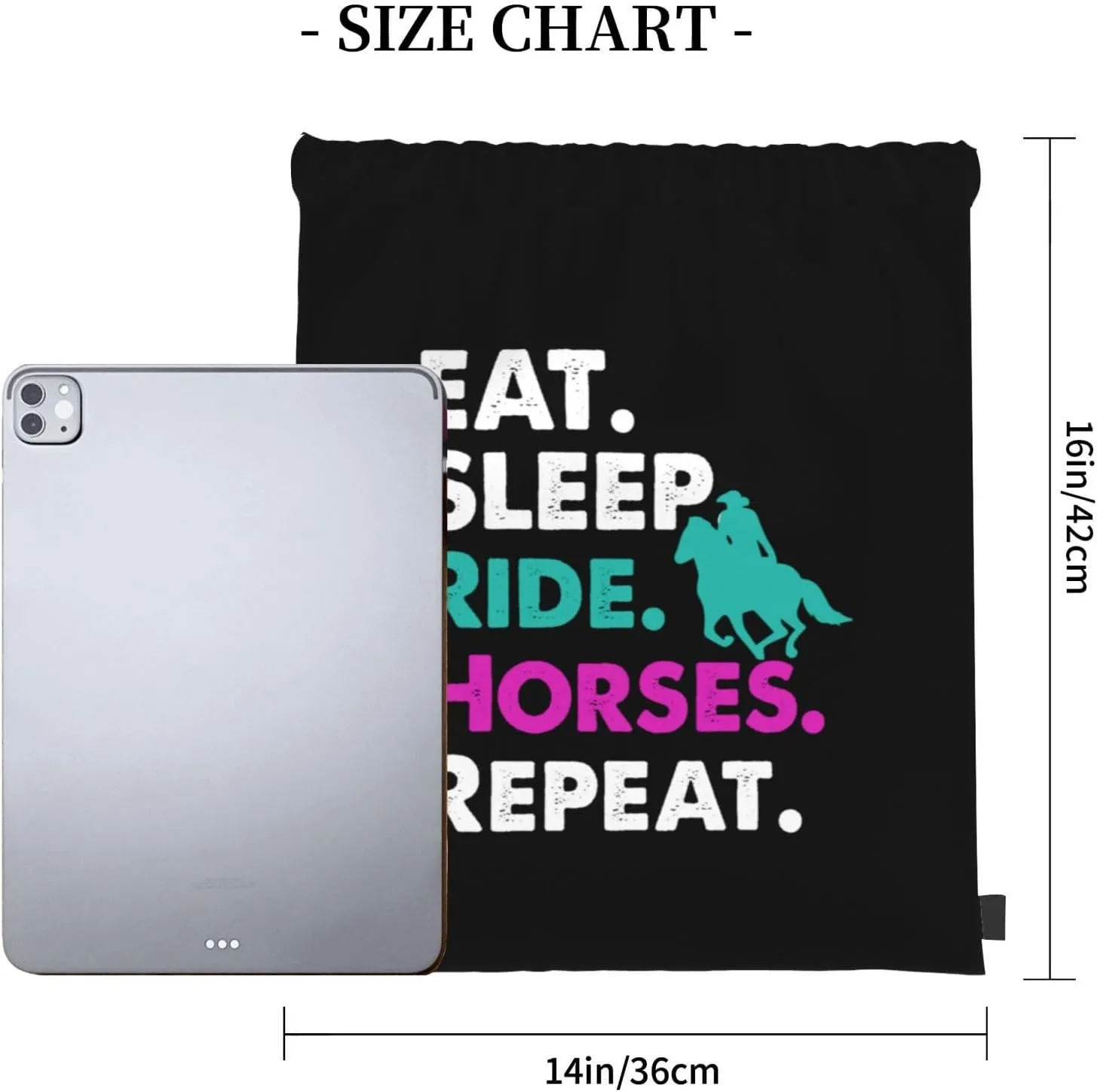 Eat Sleep Ride Horses Cool Repeat Unisex Drawstring Backpack Bag Sport Gym Swim Travel Sackpack