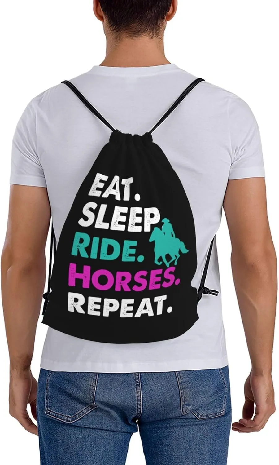 Eat Sleep Ride Horses Cool Repeat Unisex Drawstring Backpack Bag Sport Gym Swim Travel Sackpack