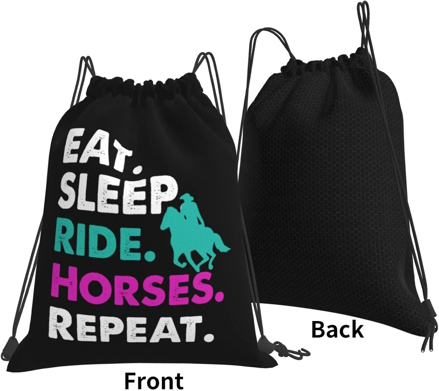 Eat Sleep Ride Horses Cool Repeat Unisex Drawstring Backpack Bag Sport Gym Swim Travel Sackpack
