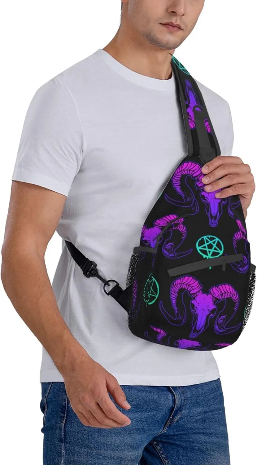 Elegant Chest Cross Body Bag Compatible with Mystical Ram Skull Sling Shoulder Backpack for Women, Adjustable and Comfortable Gym Sack, Anti Theft Cycling Traveling Hiking Daypack