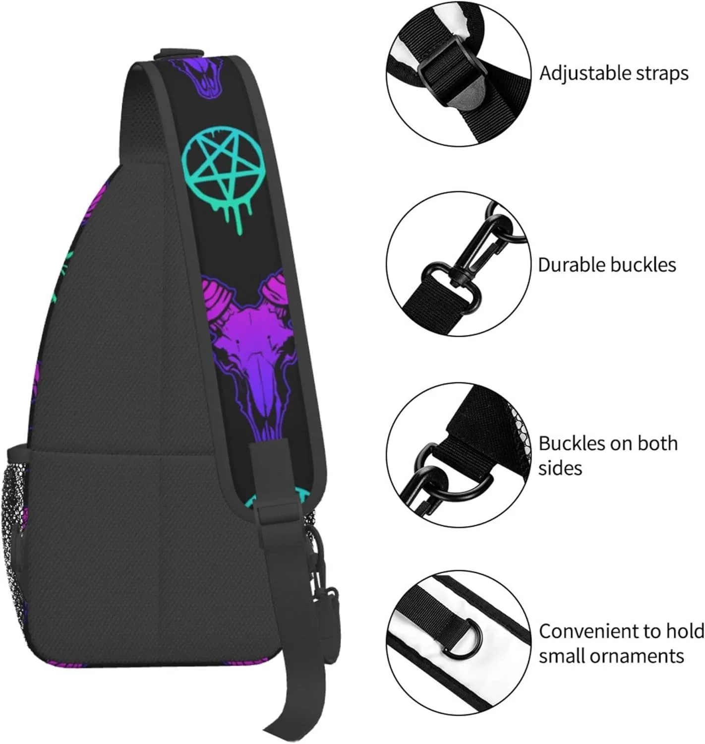 Elegant Chest Cross Body Bag Compatible with Mystical Ram Skull Sling Shoulder Backpack for Women, Adjustable and Comfortable Gym Sack, Anti Theft Cycling Traveling Hiking Daypack