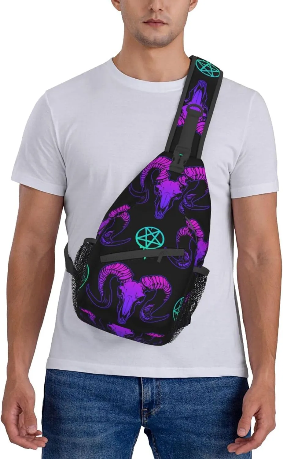 Elegant Chest Cross Body Bag Compatible with Mystical Ram Skull Sling Shoulder Backpack for Women, Adjustable and Comfortable Gym Sack, Anti Theft Cycling Traveling Hiking Daypack