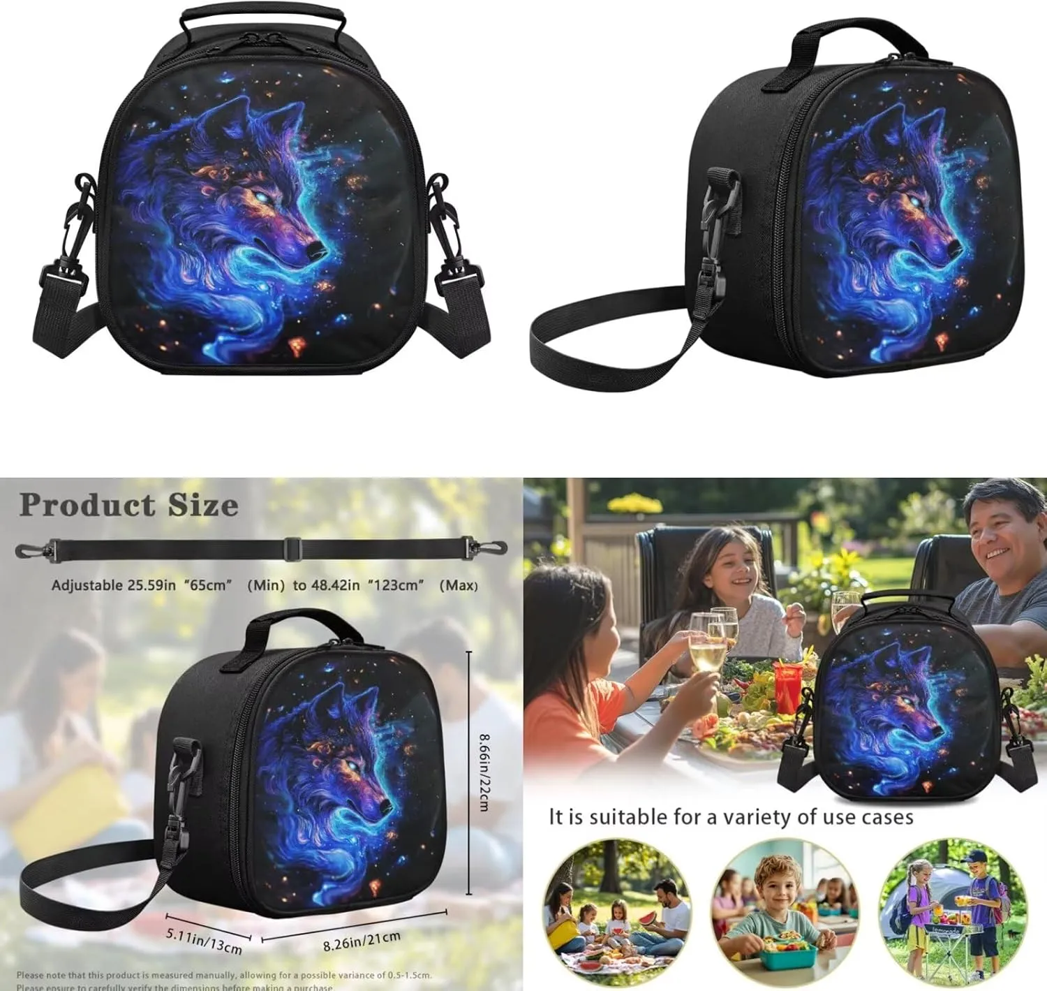 Elementary School Boys Backpack with Lunch Box Cool Wolf Bookbag with Comfortable Adjustable Straps for Boy Student 3 Pcs School Bag with Pencil Box Kindergarten Supplies for Unisex-Child