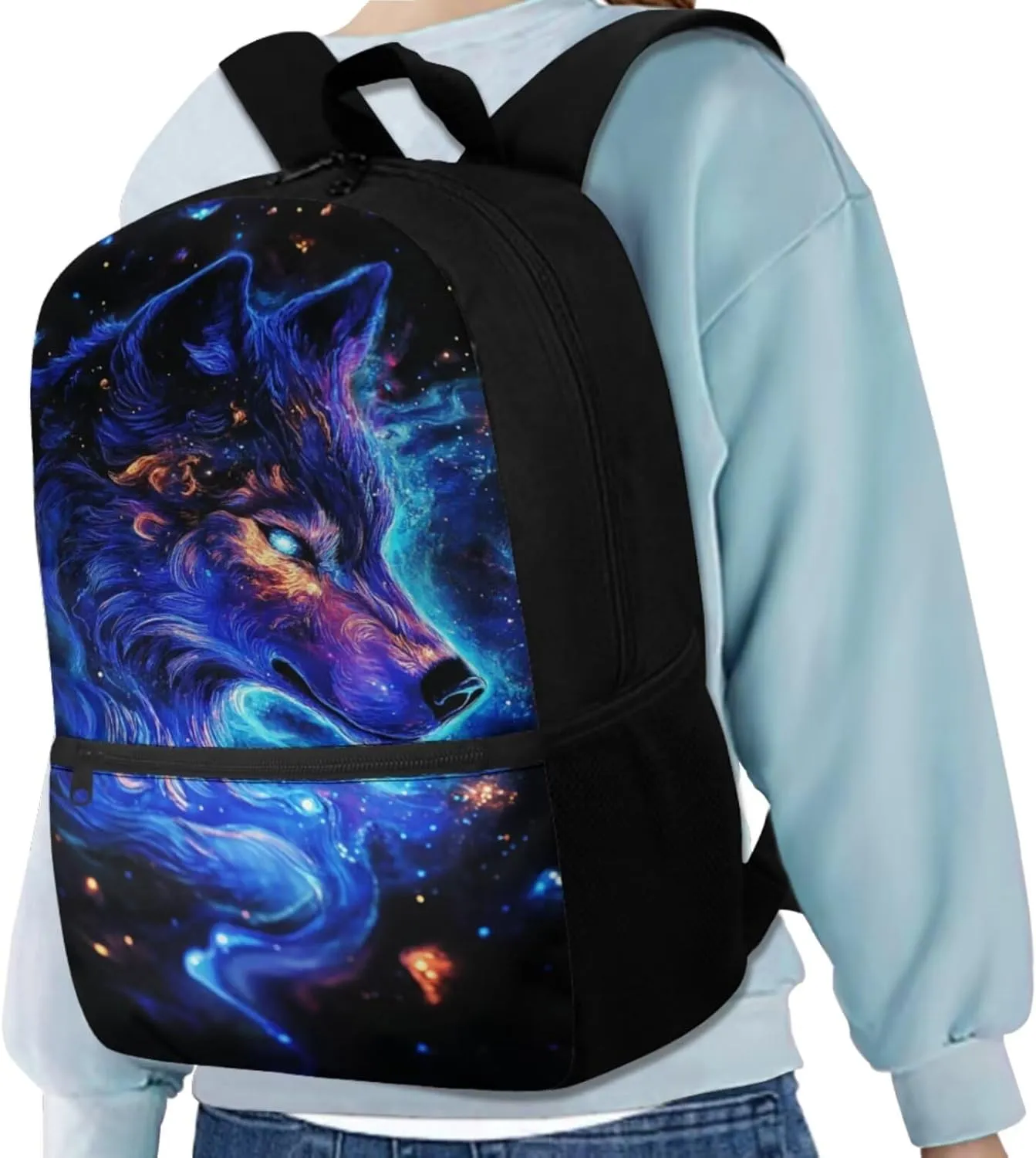 Elementary School Boys Backpack with Lunch Box Cool Wolf Bookbag with Comfortable Adjustable Straps for Boy Student 3 Pcs School Bag with Pencil Box Kindergarten Supplies for Unisex-Child