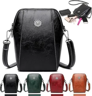 Elmyse Crossbody Bag Leather, Retro All-Match Vertical Cellphone Bag, Crossbody Leather Shoulder Bags and Clutches