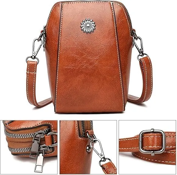 Elmyse Crossbody Bag Leather, Retro All-Match Vertical Cellphone Bag, Crossbody Leather Shoulder Bags and Clutches