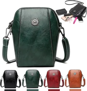Elmyse Crossbody Bag Leather, Retro All-Match Vertical Cellphone Bag, Crossbody Leather Shoulder Bags and Clutches