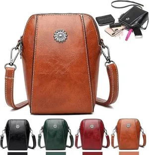 Elmyse Crossbody Bag Leather, Retro All-Match Vertical Cellphone Bag, Crossbody Leather Shoulder Bags and Clutches