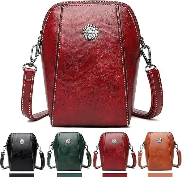 Elmyse Crossbody Bag Leather, Retro All-Match Vertical Cellphone Bag, Crossbody Leather Shoulder Bags and Clutches