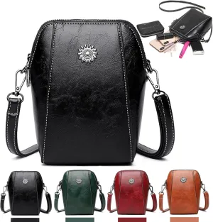 Elmyse Crossbody Bag Leather, Retro All-Match Vertical Cellphone Bag, Crossbody Leather Shoulder Bags and Clutches