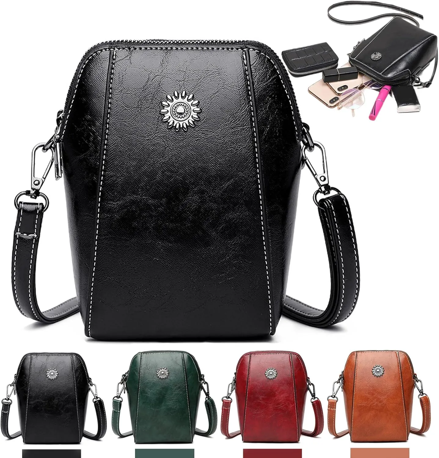 Elmyse Crossbody Bag Leather, Retro All-Match Vertical Cellphone Bag, Crossbody Leather Shoulder Bags and Clutches