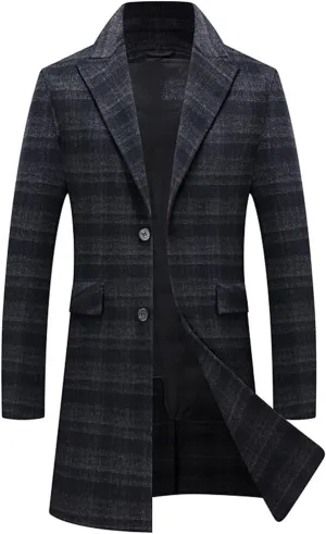 EMEPE Autumn and Winter Piece Men's Coat Single Breasted Notched Lapel Collar Thicken Knee Length Windproof Outdoor Down Jacket Fall Winter Very Warm and Comfortable (Color : Black, Size : Large)