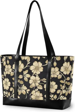 Floral Patterns Gold and Black classy professional tote with zipper for women work with tablet bolsos para mujeres