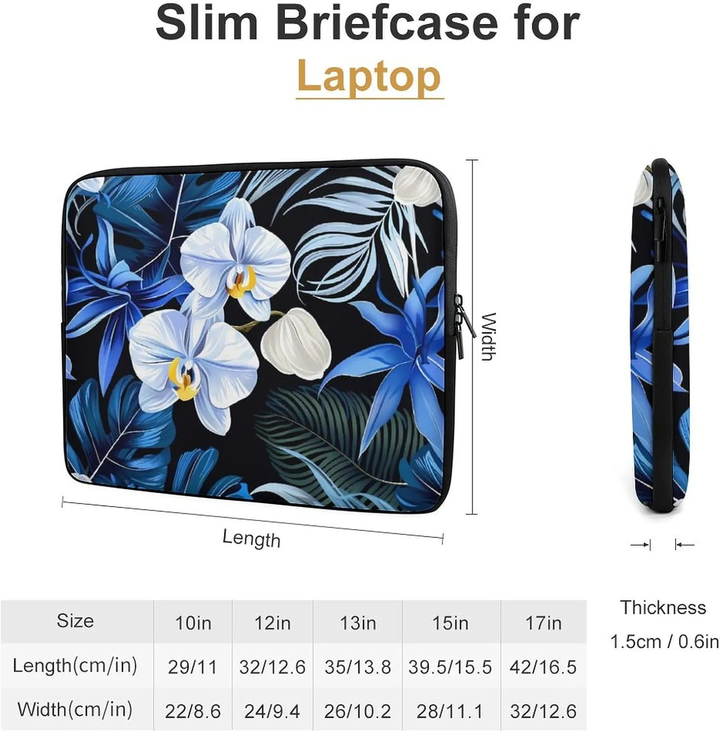 Floral Print Laptop Sleeve Case Protective Computer Bag Carrying Briefcase for Men Women