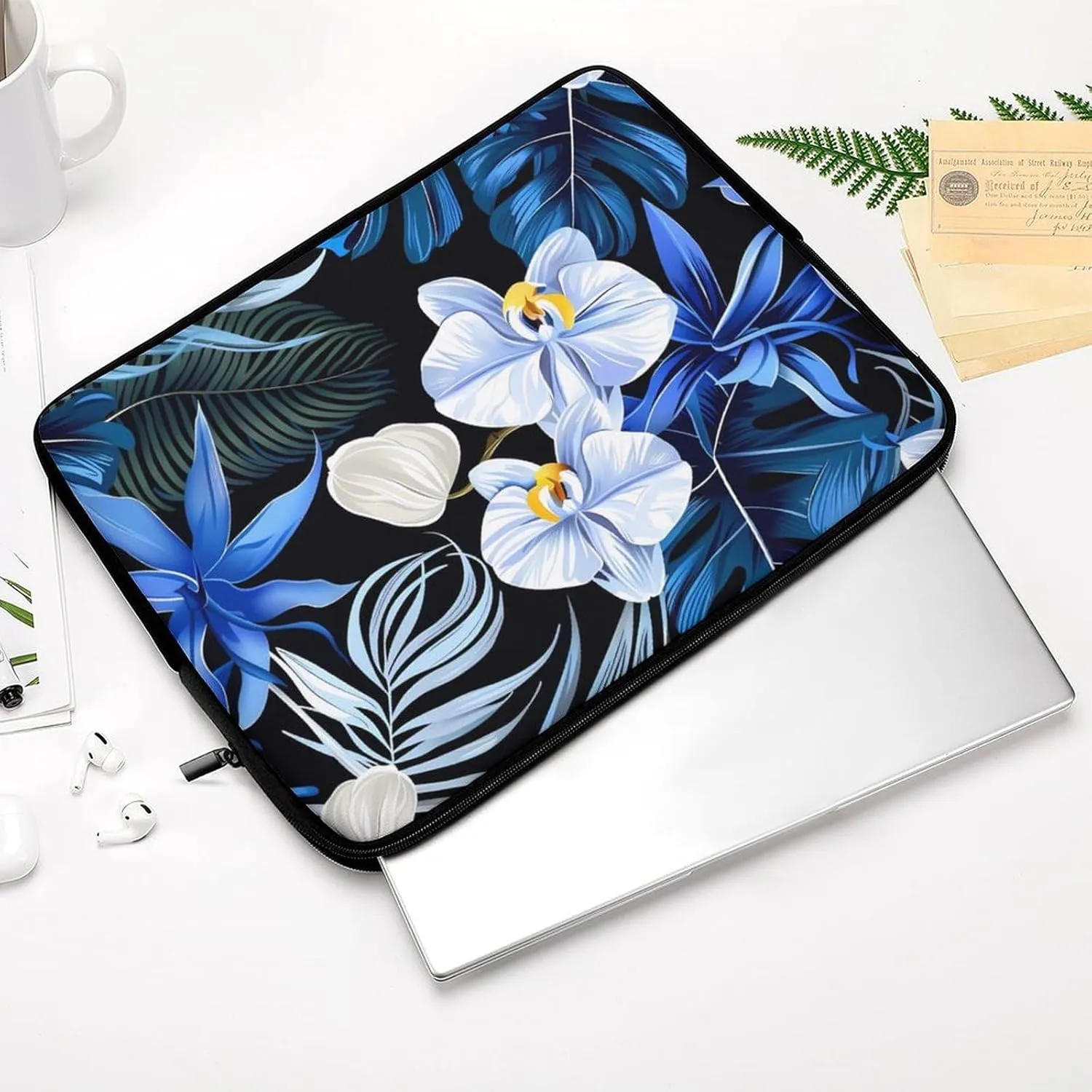 Floral Print Laptop Sleeve Case Protective Computer Bag Carrying Briefcase for Men Women