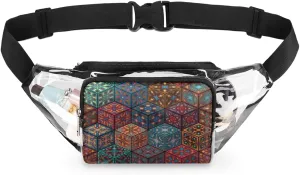 Floral Trippy Mandala Clear Fanny Pack Stadium Approved Adjustable Clear Belt Bag Cute Waist Bags for Women Men Travel Sports Events Hiking Concerts