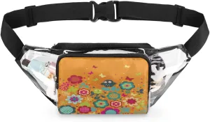 Flower Owl Bird Clear Fanny Pack Stadium Approved Adjustable Clear Belt Bag Cute Waist Bags for Women Men Travel Sports Events Hiking Concerts
