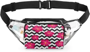 Flower Stripes Clear Fanny Pack Stadium Approved Adjustable Clear Belt Bag Cute Waist Bags for Women Men Travel Sports Events Hiking Concerts
