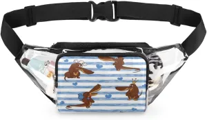 Funny Dog Flower Clear Fanny Pack Stadium Approved Adjustable Clear Belt Bag Cute Waist Bags for Women Men Travel Sports Events Hiking Concerts
