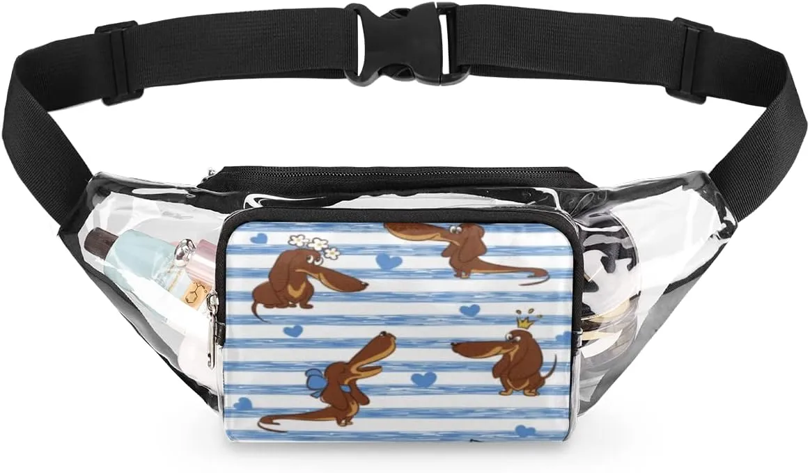 Funny Dog Flower Clear Fanny Pack Stadium Approved Adjustable Clear Belt Bag Cute Waist Bags for Women Men Travel Sports Events Hiking Concerts