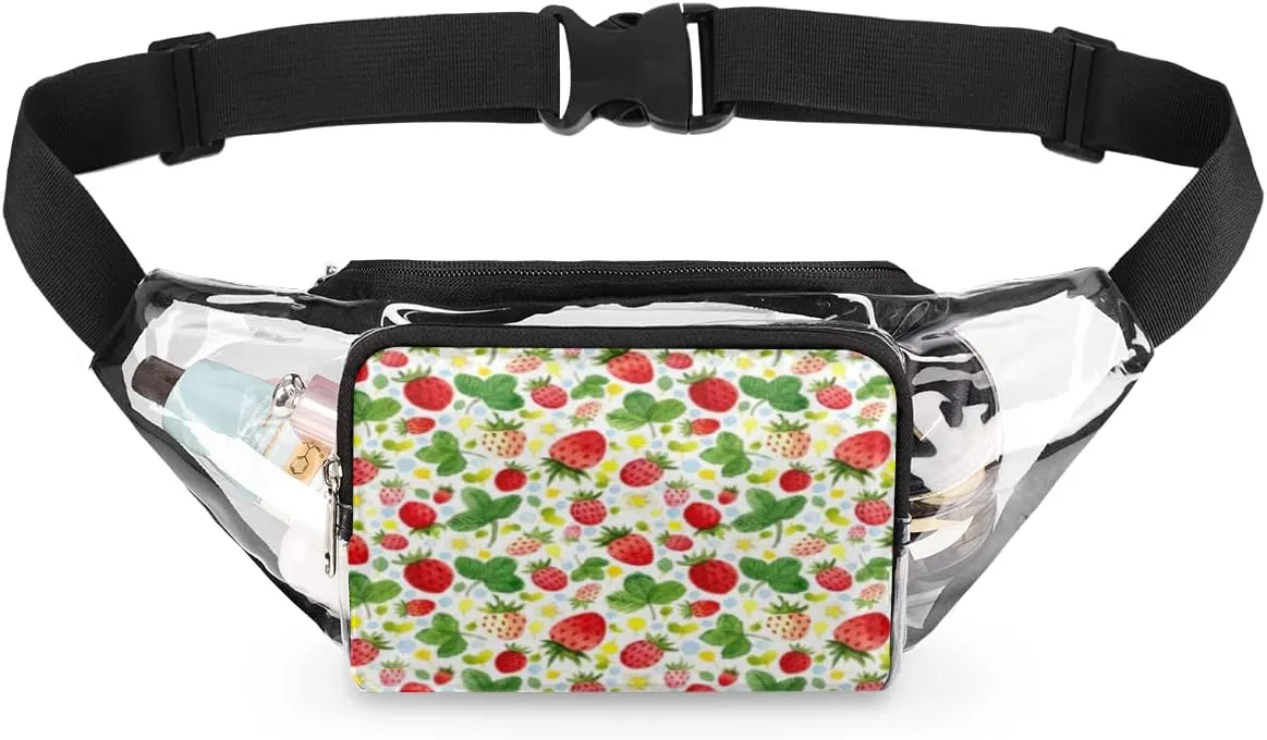 Funny Strawberry Clear Fanny Pack Stadium Approved Adjustable Clear Belt Bag Cute Waist Bags for Women Men Travel Sports Events Hiking Concerts