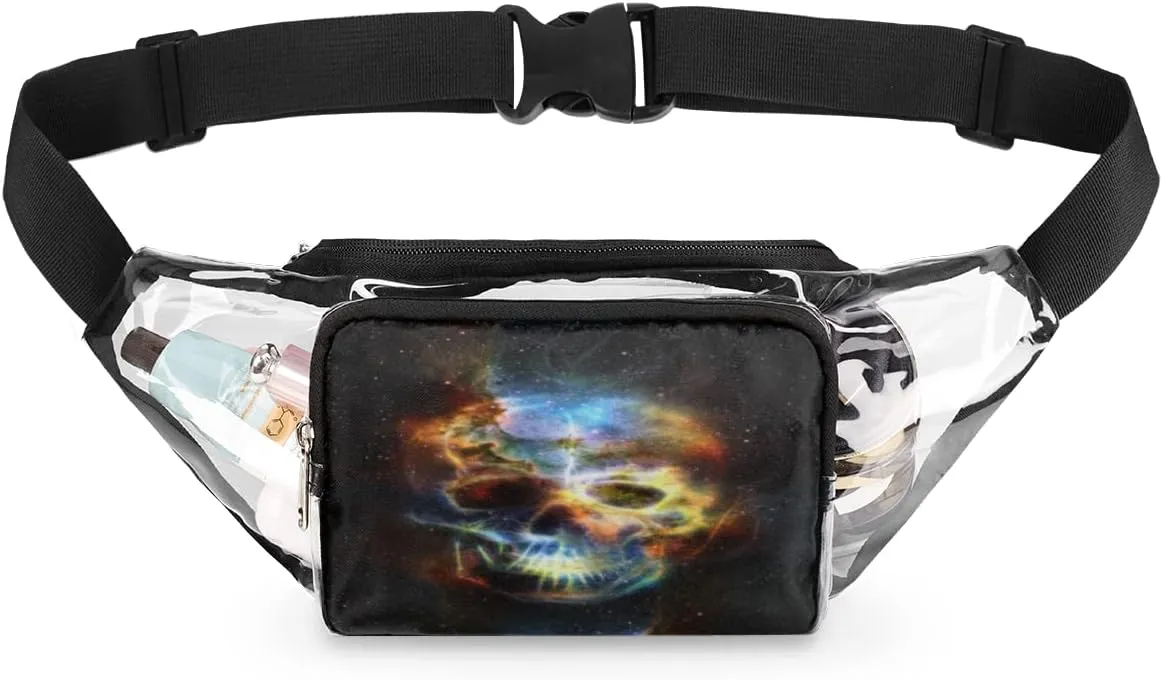 Galaxy Sugar Skull Clear Fanny Pack Stadium Approved Adjustable Clear Belt Bag Cute Waist Bags for Women Men Travel Sports Events Hiking Concerts