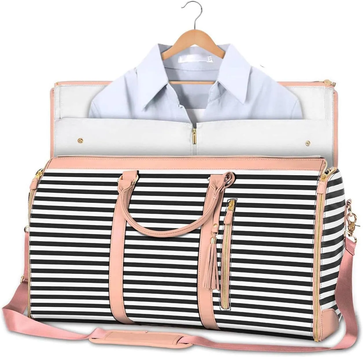 Garment Duffle Bags for Travel, Convertible Carry On Garment Bag, Foldable Garment Duffle Bag, 2 In 1 Garment Bags for Travel, Suit Travel Bags for Men Women-Pink&Brown