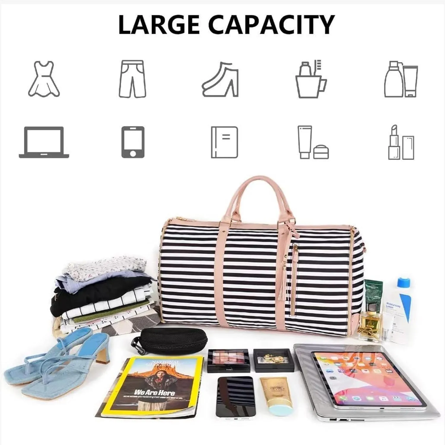 Garment Duffle Bags for Travel, Convertible Carry On Garment Bag, Foldable Garment Duffle Bag, 2 In 1 Garment Bags for Travel, Suit Travel Bags for Men Women-Pink&Brown