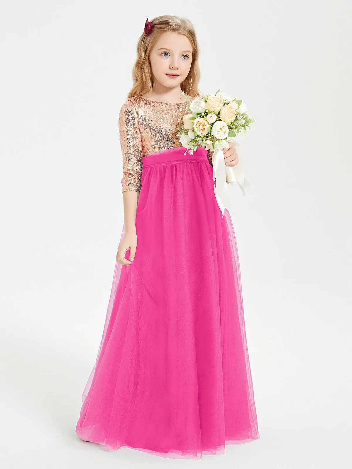 Glamorous Junior Bridesmaid Dresses Sequined Top Fuchsia