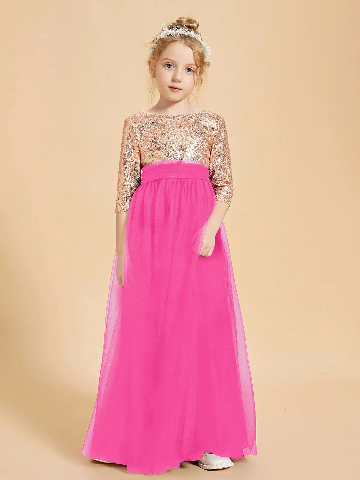 Glamorous Junior Bridesmaid Dresses Sequined Top Fuchsia
