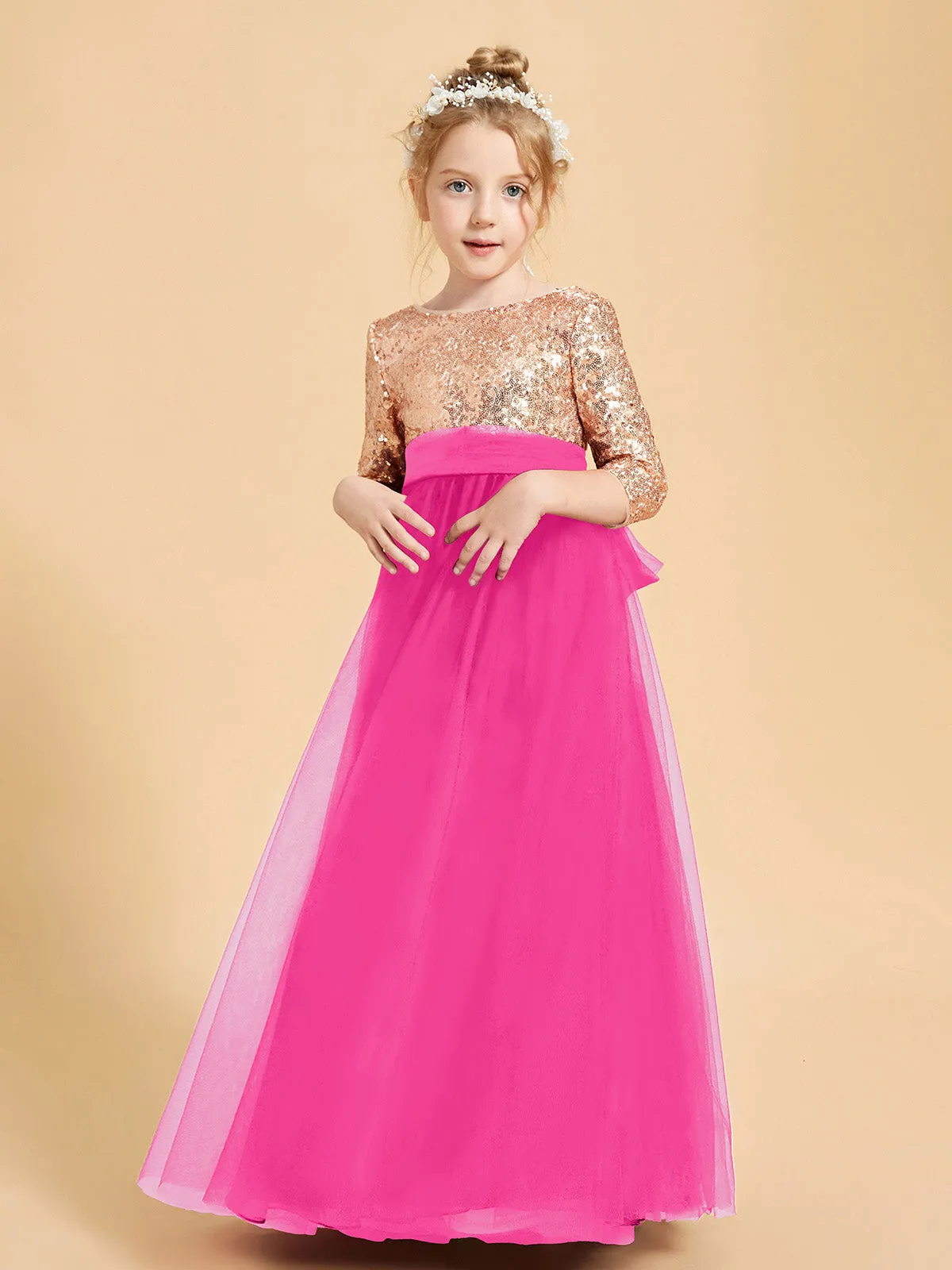 Glamorous Junior Bridesmaid Dresses Sequined Top Fuchsia