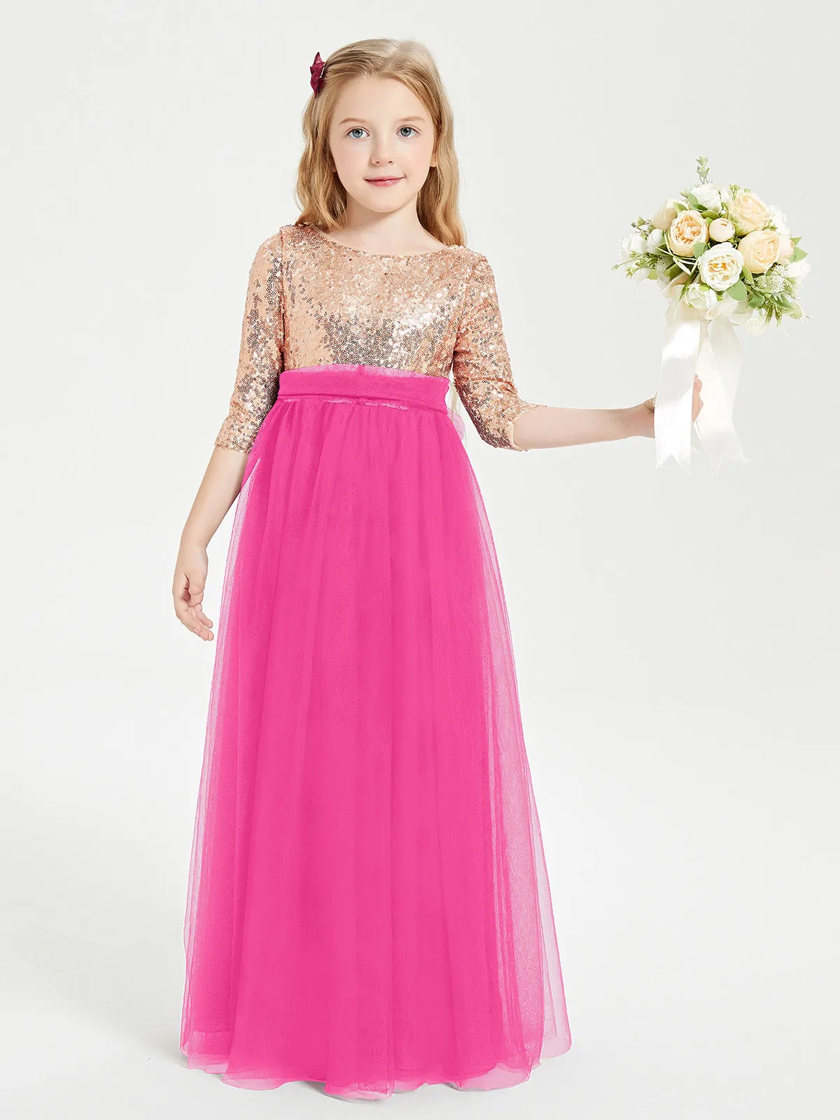 Glamorous Junior Bridesmaid Dresses Sequined Top Fuchsia