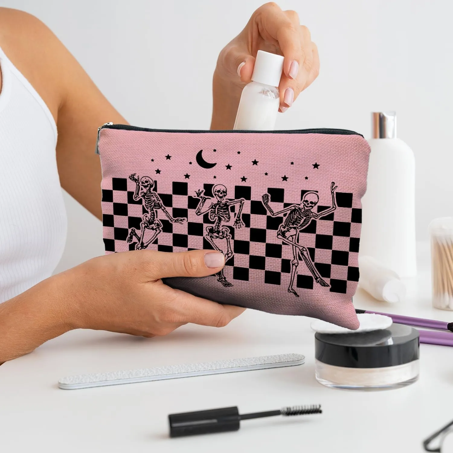 Gothic Skeleton Makeup Case - Halloween & Dark Academia Witchy Pouch, Cool Horror Gift for Women