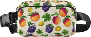 Grapes Apricots Leaves Beige Fanny Packs for Women Men Crossbody Bags Everywhere Belt Bag with Adjustable Strap Fashion Waist Pack for Travel Shopping Running