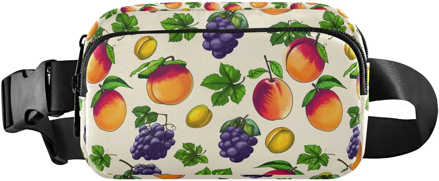 Grapes Apricots Leaves Beige Fanny Packs for Women Men Crossbody Bags Everywhere Belt Bag with Adjustable Strap Fashion Waist Pack for Travel Shopping Running