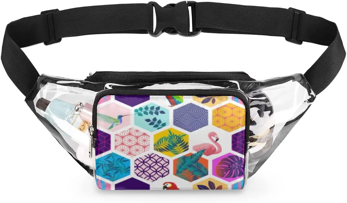 Grid Hummingbird Clear Fanny Pack Stadium Approved Adjustable Clear Belt Bag Cute Waist Bags for Women Men Travel Sports Events Hiking Concerts