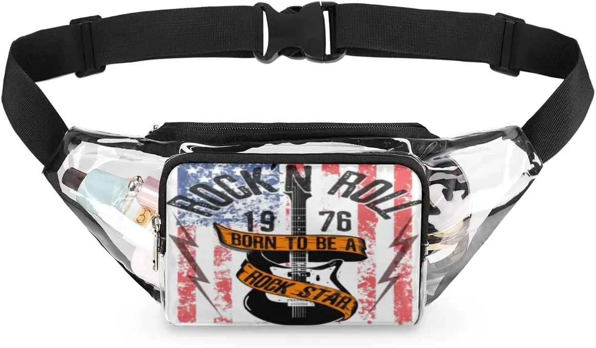 Guitar Rock Roll Clear Fanny Pack Stadium Approved Adjustable Clear Belt Bag Cute Waist Bags for Women Men Travel Sports Events Hiking Concerts