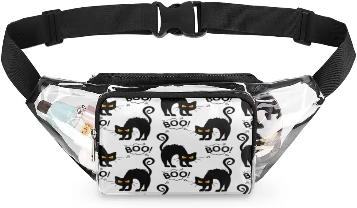 Halloween Cat Clear Fanny Pack Stadium Approved Adjustable Clear Belt Bag Cute Waist Bags for Women Men Travel Sports Events Hiking Concerts