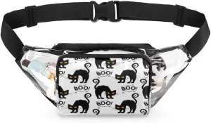 Halloween Cat Clear Fanny Pack Stadium Approved Adjustable Clear Belt Bag Cute Waist Bags for Women Men Travel Sports Events Hiking Concerts