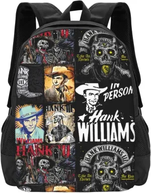 Hank Classic Williams Rock III Laptop Backpack Large Travel Bags Unisex Adult Gym Bags Casual Daypack for Camping Comfortable Work Rucksack Cool Computer Bag for Man