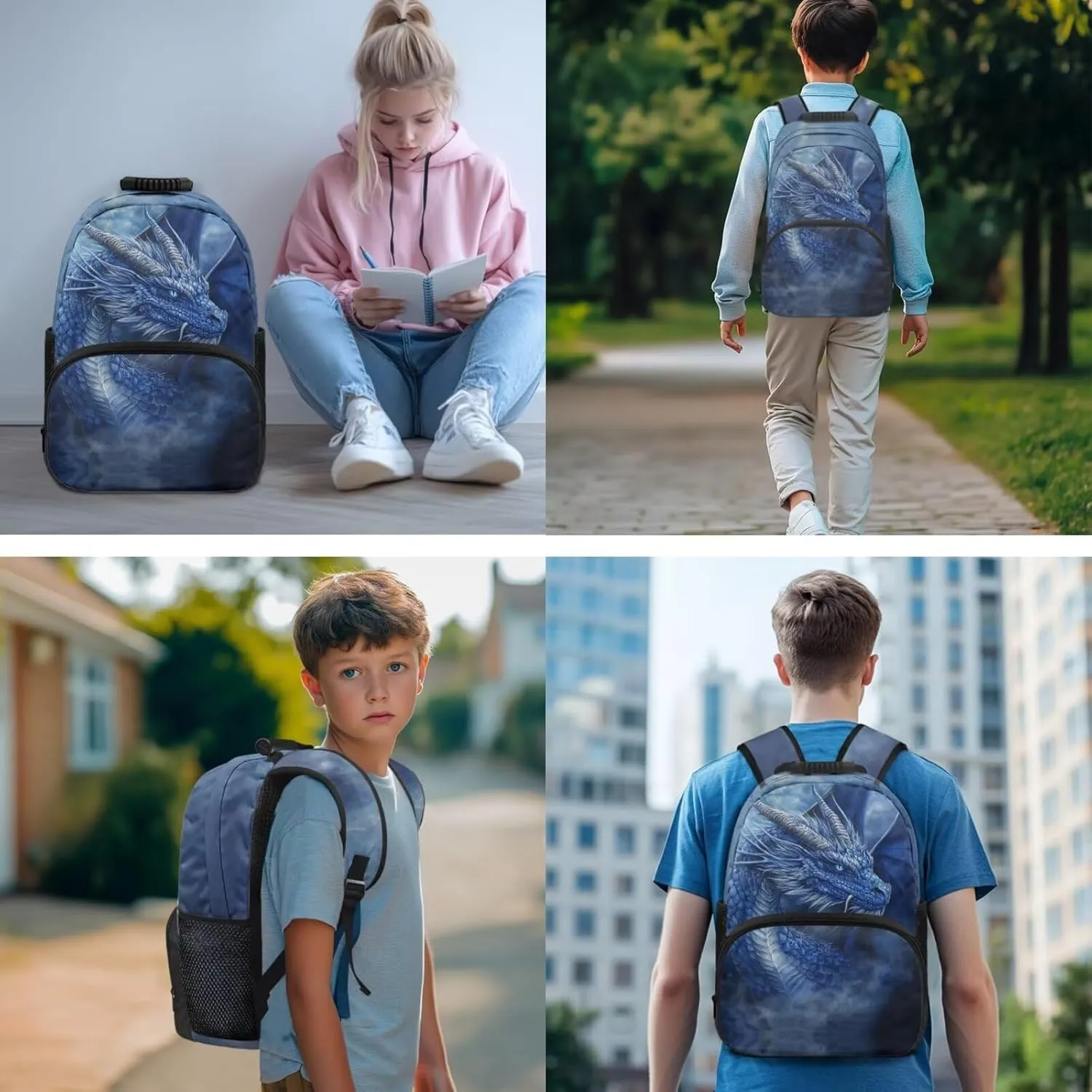 HUIACONG Cool Dragon Backpack for Boys Cool School Bag with Lunch Box 4pcs Teen Large Cpacity Bookbag for Preschool Elementary Middle Book Bags Back to School Gifts