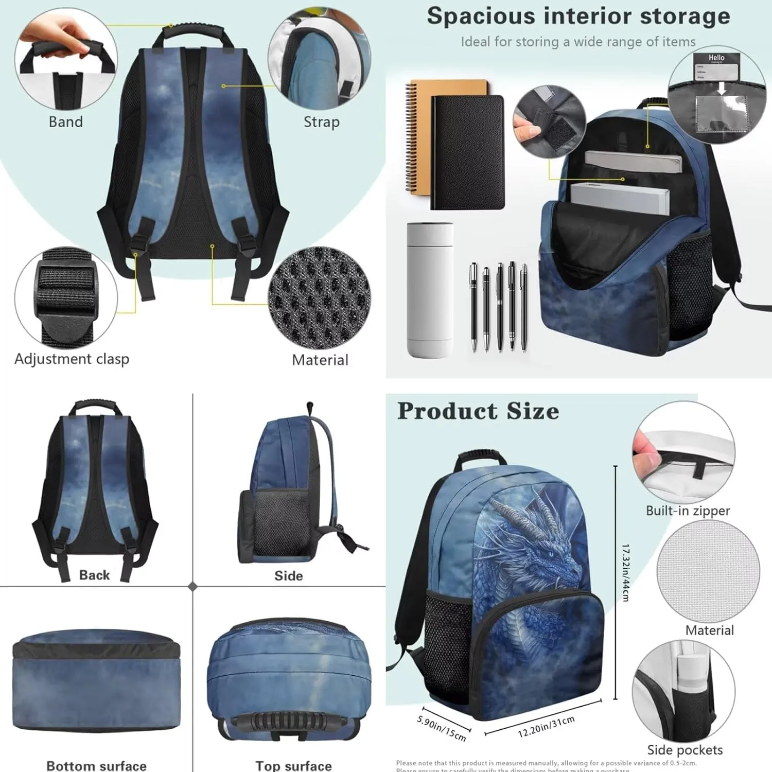 HUIACONG Cool Dragon Backpack for Boys Cool School Bag with Lunch Box 4pcs Teen Large Cpacity Bookbag for Preschool Elementary Middle Book Bags Back to School Gifts