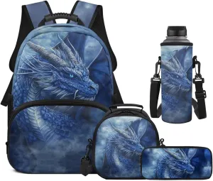 HUIACONG Cool Dragon Backpack for Boys Cool School Bag with Lunch Box 4pcs Teen Large Cpacity Bookbag for Preschool Elementary Middle Book Bags Back to School Gifts