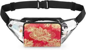 Indian Paisley Flower Floral Clear Fanny Pack Stadium Approved Adjustable Clear Belt Bag Cute Waist Bags for Women Men Travel Sports Events Hiking Concerts