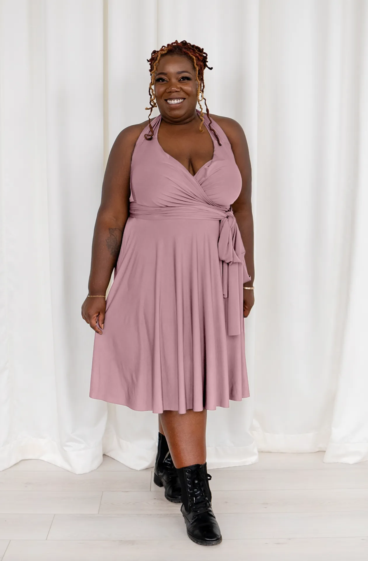 Iris Midi Dusty Rose / 1X/2X - Convertible Cocktail & Work Dresses